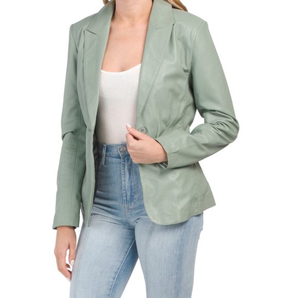 BOD & CHRISTENSEN Green Leather Blazer